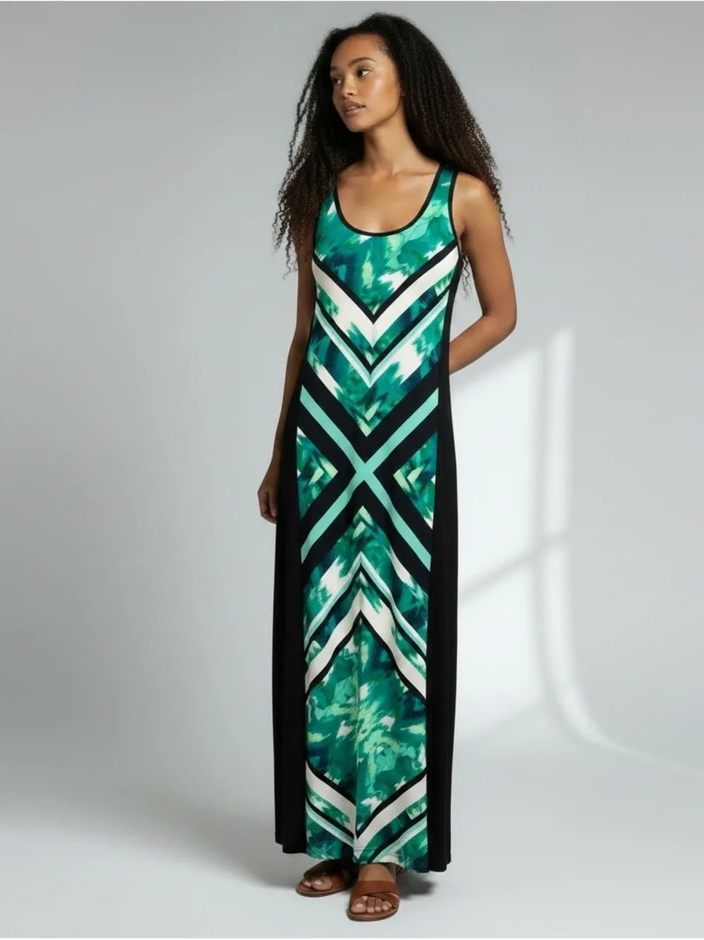 Calvin Klein Green and Black Graphic Maxi Dress